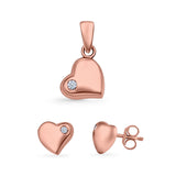 Heart Jewelry Matching Set Pendant Earring Round Simulated Cubic Zirconia 925 Sterling Silver