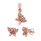 Butterfly Jewelry Matching Set Pendant Earring Simulated Cubic Zirconia 925 Sterling Silver