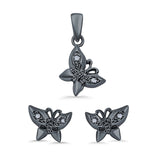 Butterfly Jewelry Matching Set Pendant Earring Simulated Cubic Zirconia 925 Sterling Silver