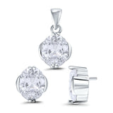 Jewelry Matching Set Pendant Earring Oval Simulated CZ 925 Sterling Silver