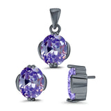 Jewelry Matching Set Pendant Earring Oval Simulated CZ 925 Sterling Silver