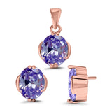 Jewelry Matching Set Pendant Earring Oval Simulated CZ 925 Sterling Silver