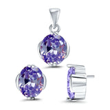 Jewelry Matching Set Pendant Earring Oval Simulated CZ 925 Sterling Silver