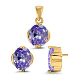 Jewelry Matching Set Pendant Earring Oval Simulated CZ 925 Sterling Silver