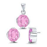 Jewelry Matching Set Pendant Earring Oval Simulated CZ 925 Sterling Silver