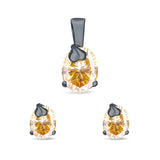 Jewelry Matching Set Pendant Earring Oval Simulated Cubic Zirconia 925 Sterling Silver