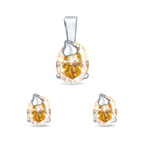 Jewelry Matching Set Pendant Earring Oval Simulated Cubic Zirconia 925 Sterling Silver