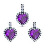 Halo Jewelry Matching Set Pendant Earring Heart Simulated Cubic Zirconia 925 Sterling Silver