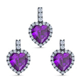 Halo Jewelry Matching Set Pendant Earring Heart Simulated Cubic Zirconia 925 Sterling Silver