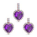 Halo Jewelry Matching Set Pendant Earring Heart Simulated Cubic Zirconia 925 Sterling Silver