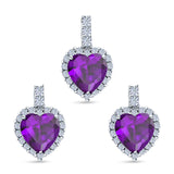 Halo Jewelry Matching Set Pendant Earring Heart Simulated Cubic Zirconia 925 Sterling Silver