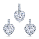 Halo Jewelry Matching Set Pendant Earring Heart Simulated Cubic Zirconia 925 Sterling Silver