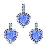 Halo Jewelry Matching Set Pendant Earring Heart Simulated Cubic Zirconia 925 Sterling Silver