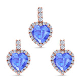 Halo Jewelry Matching Set Pendant Earring Heart Simulated Cubic Zirconia 925 Sterling Silver