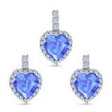 Halo Jewelry Matching Set Pendant Earring Heart Simulated Cubic Zirconia 925 Sterling Silver