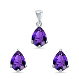 Art Deco Bridal Jewelry Matching Set Pendant Earring Pear Simulated Cubic Zirconia 925 Sterling Silver