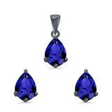 Art Deco Bridal Jewelry Matching Set Pendant Earring Pear Simulated Cubic Zirconia 925 Sterling Silver