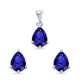 Art Deco Bridal Jewelry Matching Set Pendant Earring Pear Simulated Cubic Zirconia 925 Sterling Silver