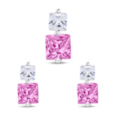 Pendant Earring Jewelry Matching Set Princess Simulated Cubic Zirconia 925 Sterling Silver