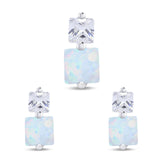 Pendant Earring Jewelry Matching Set Princess Simulated Cubic Zirconia 925 Sterling Silver