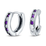 Eternity Huggie Hoop Earrings Channel Round Simulated CZ 925 Sterling Silver (16mm)