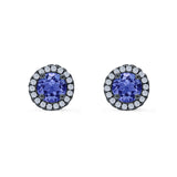 Wedding Stud Earrings Simulated Round CZ 925 Sterling Silver
