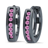 Half Eternity Hoop Earrings Round Simulated CZ 925 Sterling Silver (11mm)