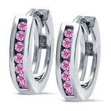 Half Eternity Hoop Earrings Round Simulated CZ 925 Sterling Silver (11mm)