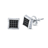 Square Hip Hop Stud Earrings Screwback Round Simulated CZ 925 Sterling Silver