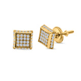 Square Hip Hop Stud Earrings Screwback Round Simulated CZ 925 Sterling Silver