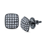 Princess Cut Hip Hop Iced Out Stud Earrings Micro Pave Simulated CZ Screw-Back 925 Sterling Silver