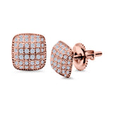 Princess Cut Hip Hop Iced Out Stud Earrings Micro Pave Simulated CZ Screw-Back 925 Sterling Silver