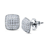 Princess Cut Hip Hop Iced Out Stud Earrings Micro Pave Simulated CZ Screw-Back 925 Sterling Silver