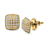 Princess Cut Hip Hop Iced Out Stud Earrings Micro Pave Simulated CZ Screw-Back 925 Sterling Silver