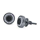 Micro Pave Stud Earrings Round Simulated CZ 925 Sterling Silver