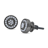 Micro Pave Stud Earrings Round Simulated CZ 925 Sterling Silver