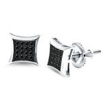 Square Hip Hop Iced Out Screw back Stud Earrings Simulated CZ 925 Sterling Silver