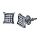 Square Hip Hop Iced Out Screw back Stud Earrings Simulated CZ 925 Sterling Silver