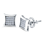 Square Hip Hop Iced Out Screw back Stud Earrings Simulated CZ 925 Sterling Silver