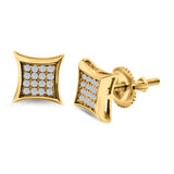 Square Hip Hop Iced Out Screw back Stud Earrings Simulated CZ 925 Sterling Silver