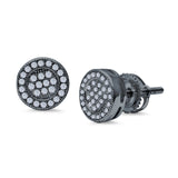 Stud Earrings Round Micro Pave Simulated CZ Screwback Hip-Hop Iced Out 925 Sterling Silver