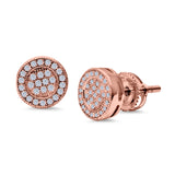Stud Earrings Round Micro Pave Simulated CZ Screwback Hip-Hop Iced Out 925 Sterling Silver
