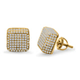 Square 3D Hip Hop Earrings Iced Out Simulated CZ Stud Screwback 925 Sterling Silver