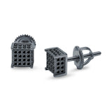 Square Stud Earrings Simulated CZ Accent Screw Back 925 Sterling Silver (6mm)
