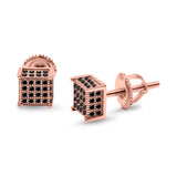 Square Stud Earrings Simulated CZ Accent Screw Back 925 Sterling Silver (6mm)