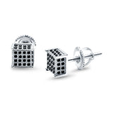 Square Stud Earrings Simulated CZ Accent Screw Back 925 Sterling Silver (6mm)