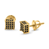 Square Stud Earrings Simulated CZ Accent Screw Back 925 Sterling Silver (6mm)