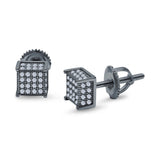 Square Stud Earrings Simulated CZ Accent Screw Back 925 Sterling Silver (6mm)