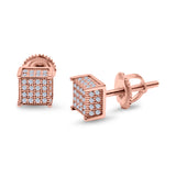 Square Stud Earrings Simulated CZ Accent Screw Back 925 Sterling Silver (6mm)
