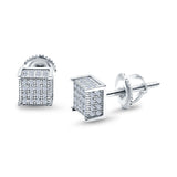 Square Stud Earrings Simulated CZ Accent Screw Back 925 Sterling Silver (6mm)